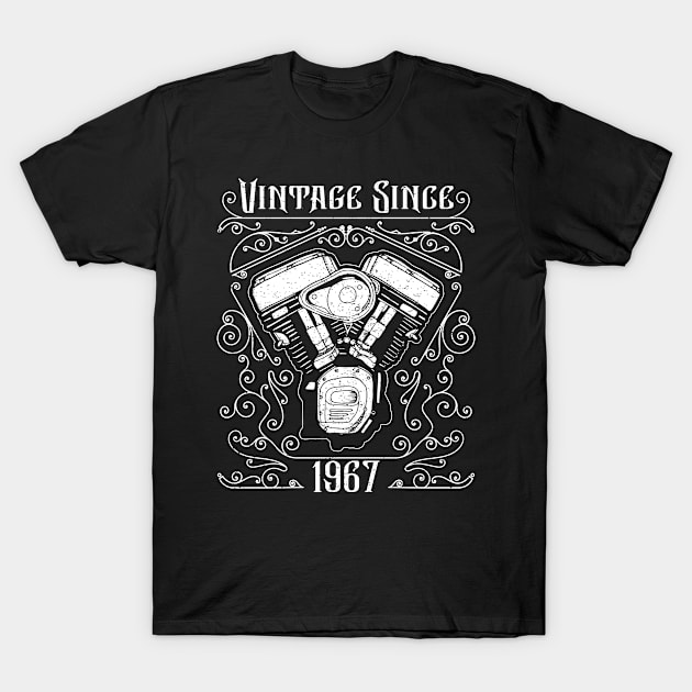 Vintage Since 1967 Motorcycle Biker Birthday T-Shirt by CoffeeandTeas